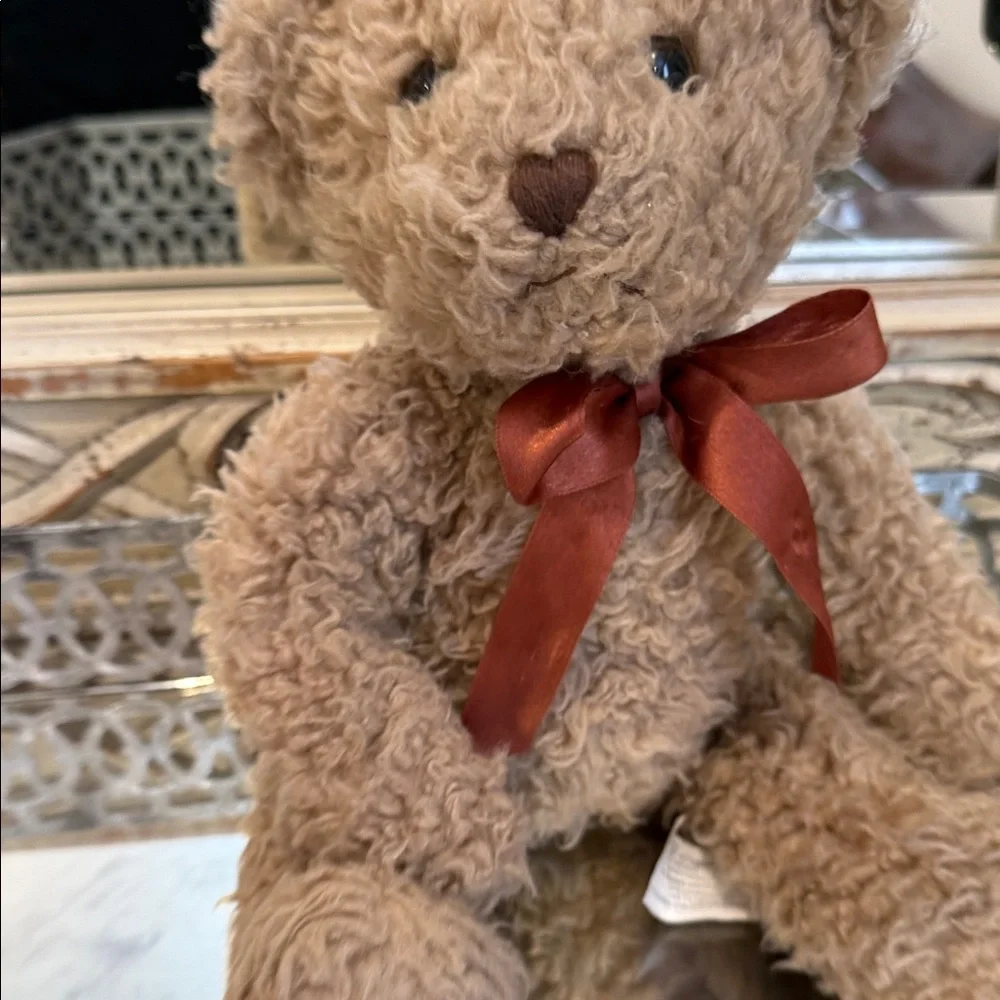 Restoration Hardware Curly Teddy Bear with Satin Bow
